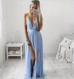 Charming Spaghetti Straps Mint Green Chiffon Prom Gowns with Slit Sexy Woman Dress