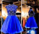 Royal Blue Homecoming Dress Short Tulle Fitted Party Dress Beading Prom Dresses