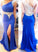 Gorgeous Royal Blue One Shoulder Crystal With Slit Floor Length Prom Dresses