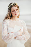 Elegant A Line See Through Long Sleeve Lace Appliques Ivory Beach Wedding Dresses