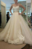 2024 Vintage Lace Champagne Belt Bow A Line Tulle Ruffles Wedding Dresses
