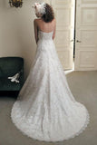 Elegant A Line Ivory Lace Appliques Sweetheart Strapless Sleeveless Long Wedding Dresses