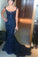 Gorgeous Mermaid Off-the-Shoulder Lace Navy Blue Sequins Sweetheart Prom Dresses