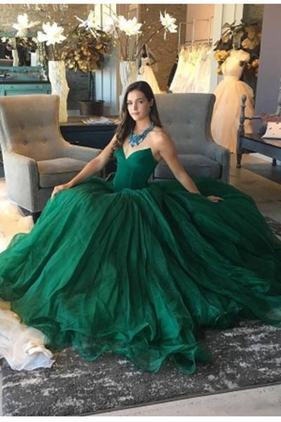 Elegant Green Ball Gown Sweetheart Strapless Sleeveless Quinceanera Prom Dresses