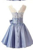 Fashion A-line Scoop Short Taffeta Blue Homecoming/Bridesmaid Dress With Bowknot
