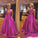 Gorgeous A Line Hot Pink Long with Ribbon Back V Neck Satin Deep V Neck Prom Dress