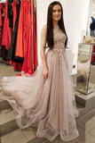 Luxury Lace Tulle Applique Sleeveless With Beaded Prom Dresses