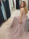 Luxury Lace Tulle Applique Sleeveless With Beaded Prom Dresses