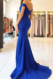 Royal Blue Long Mermaid Off the Shoulder Sweetheart Satin Pretty Prom Dresseses
