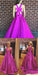 Gorgeous A Line Hot Pink Long with Ribbon Back V Neck Satin Deep V Neck Prom Dress
