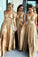 Elegant A-Line V-Neck Elastic Satin Backless Ruffles Sleeveless Bridesmaid Dress with Split