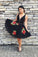 Flower Embroidered Junior V Neck Homecoming Dresses Short Black Lace Hoco Dresses